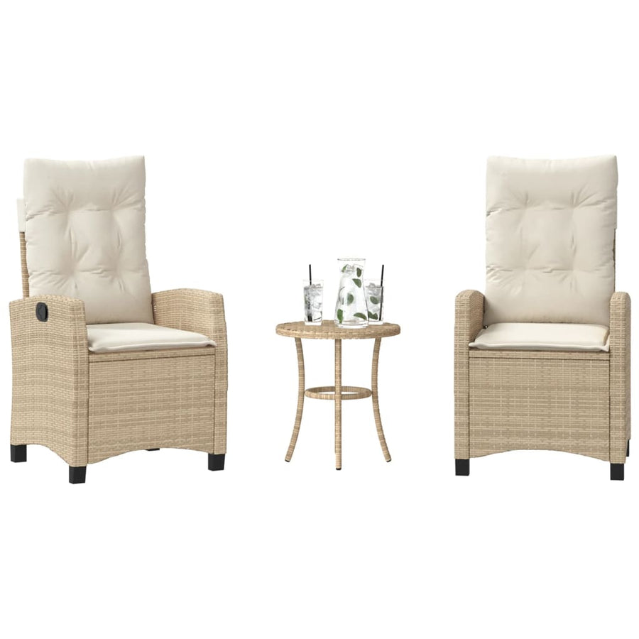 3-Delige Bistroset Met Kussens Poly Rattan Beige