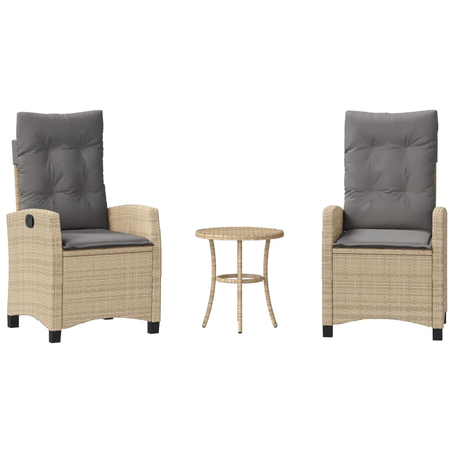 3-Delige Bistroset Met Kussens Poly Rattan Gemengd Beige