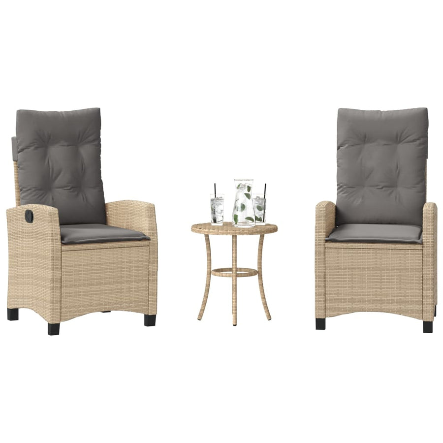 3-Delige Bistroset Met Kussens Poly Rattan Gemengd Beige