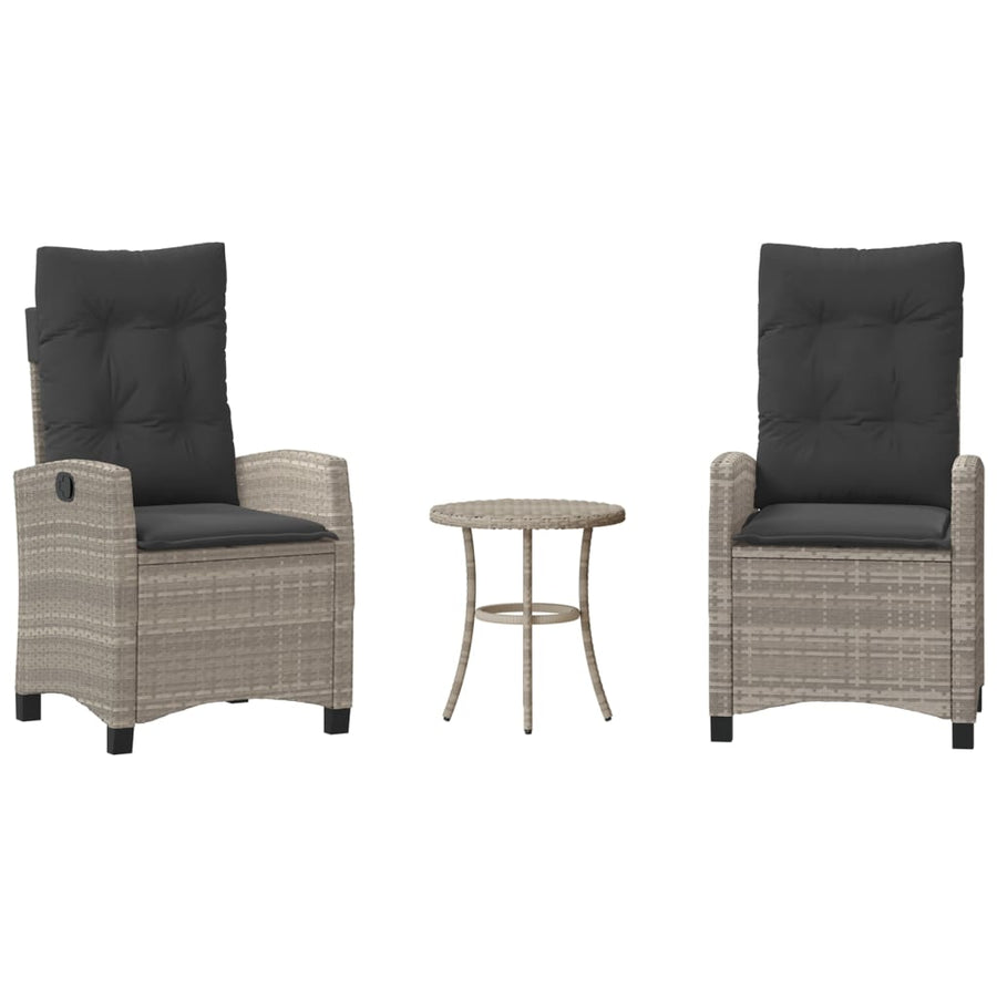 3-Delige Bistroset Met Kussens Poly Rattan Lichtgrijs