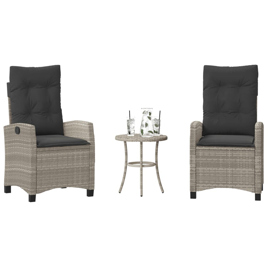 3-Delige Bistroset Met Kussens Poly Rattan Lichtgrijs