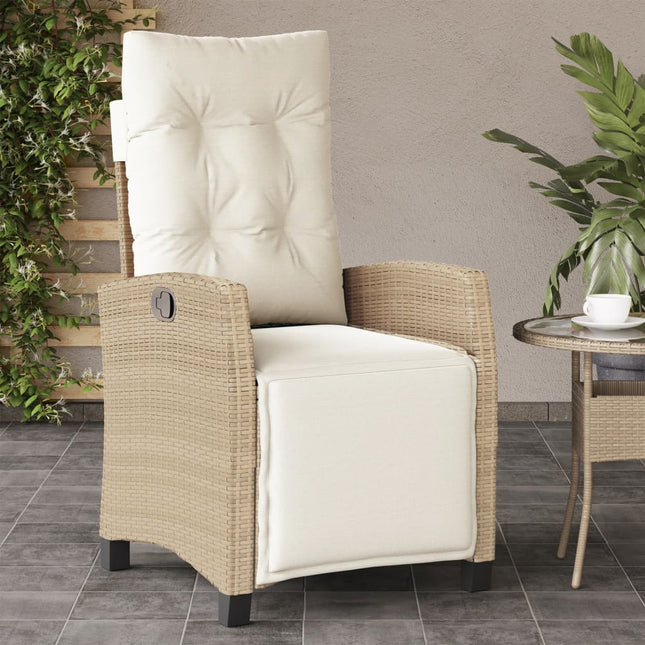 Tuinstoel Verstelbaar Met Voetensteun Poly Rattan Beige