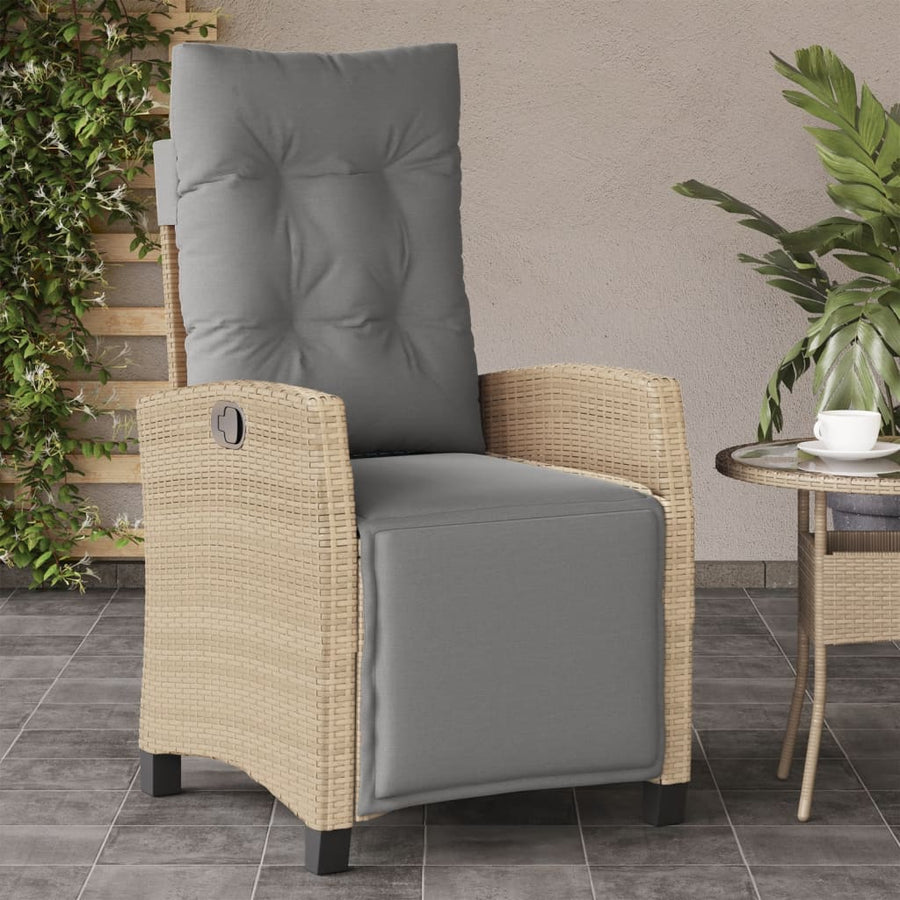 Tuinstoel Verstelbaar Met Voetensteun Poly Rattan Gemengd Beige