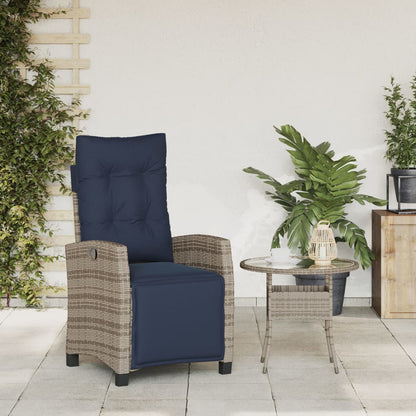 Tuinstoel verstelbaar met voetensteun poly rattan grijs
