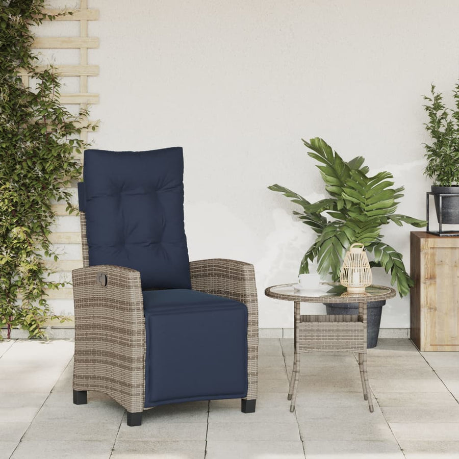 Tuinstoel verstelbaar met voetensteun poly rattan grijs