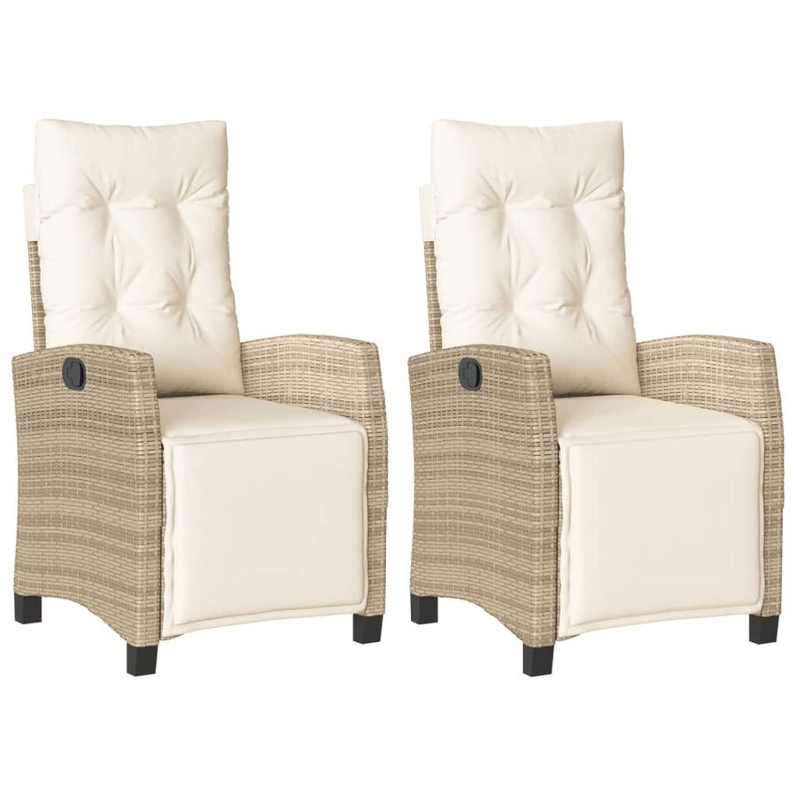 Tuinstoelen 2 st verstelbaar met voetensteun poly rattan beige