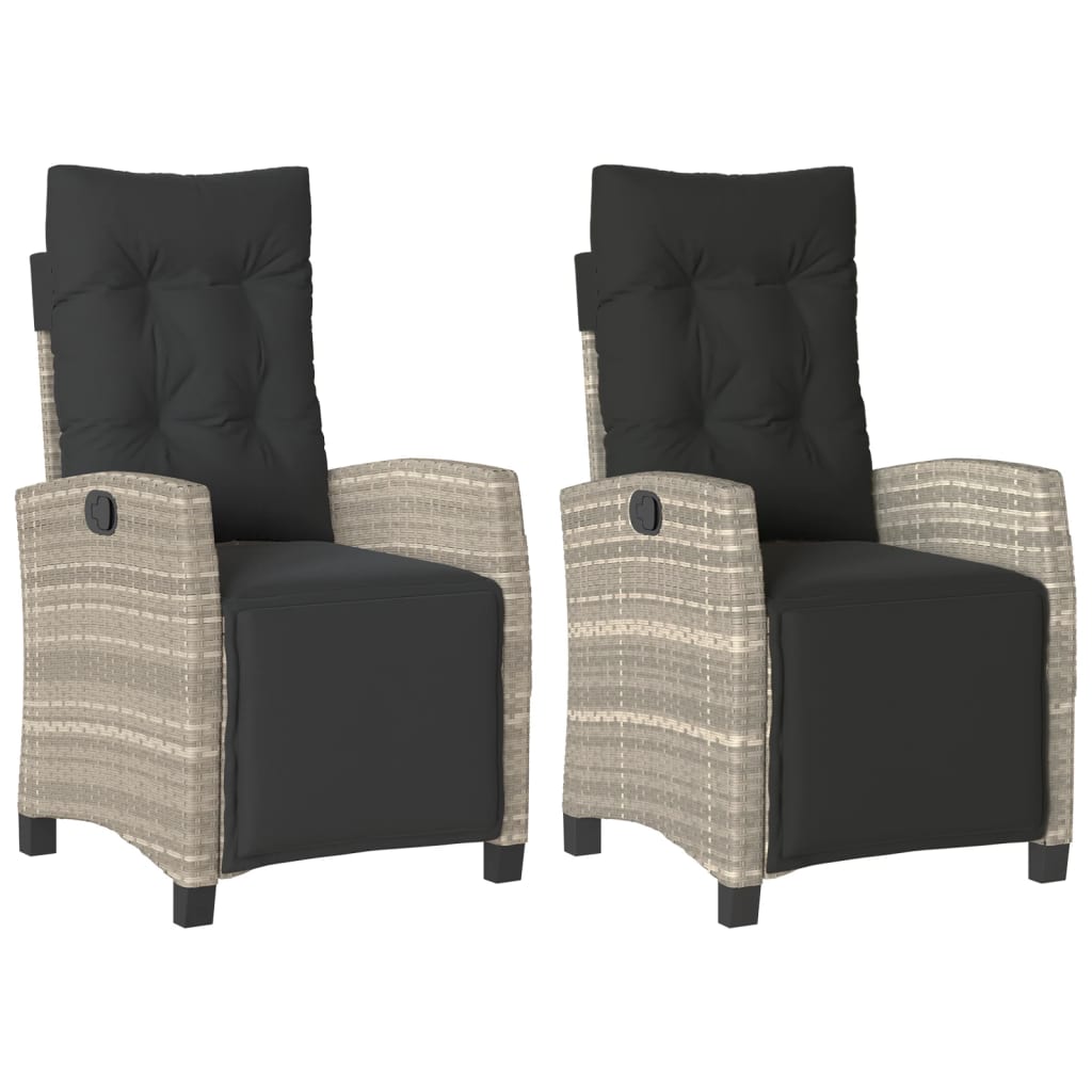 Tuinstoelen 2 st verstelbaar voetensteun poly rattan lichtgrijs