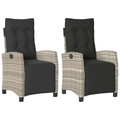 Tuinstoelen 2 st verstelbaar voetensteun poly rattan lichtgrijs