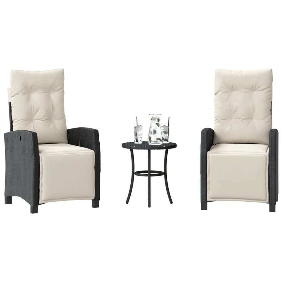3-delige Bistroset met kussens poly rattan zwart
