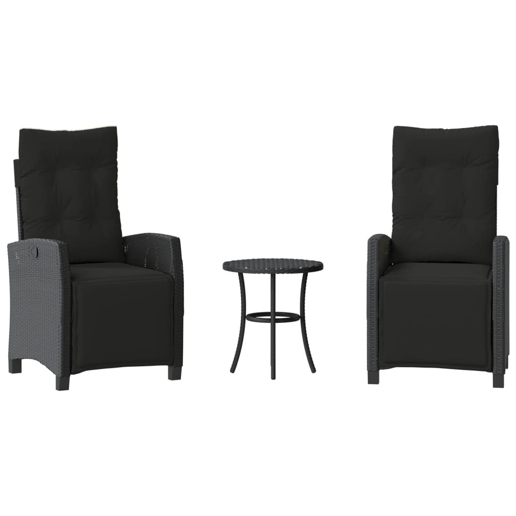 3-delige Bistroset met kussens poly rattan zwart
