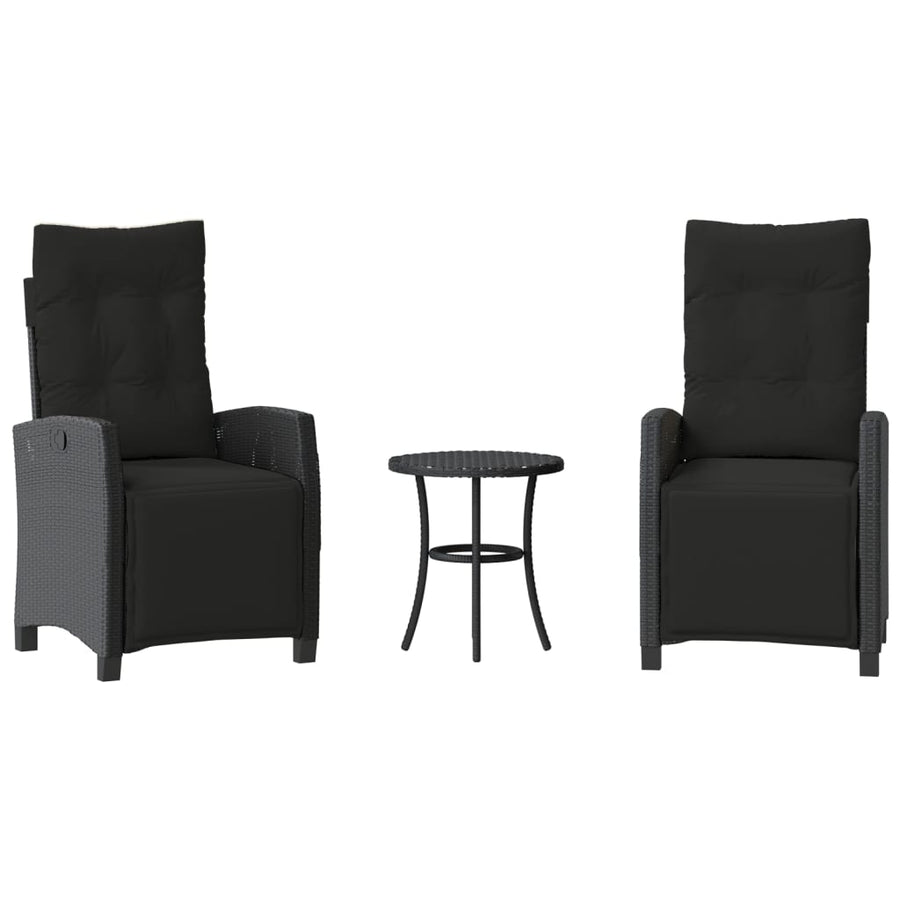 3-delige Bistroset met kussens poly rattan zwart