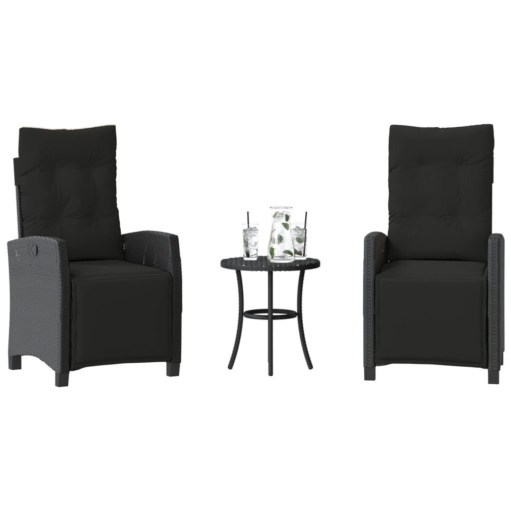 3-delige Bistroset met kussens poly rattan zwart