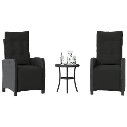 3-delige Bistroset met kussens poly rattan zwart