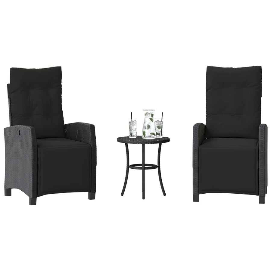 3-delige Bistroset met kussens poly rattan zwart