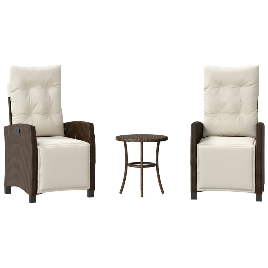 3-delige Bistroset met kussens poly rattan bruin