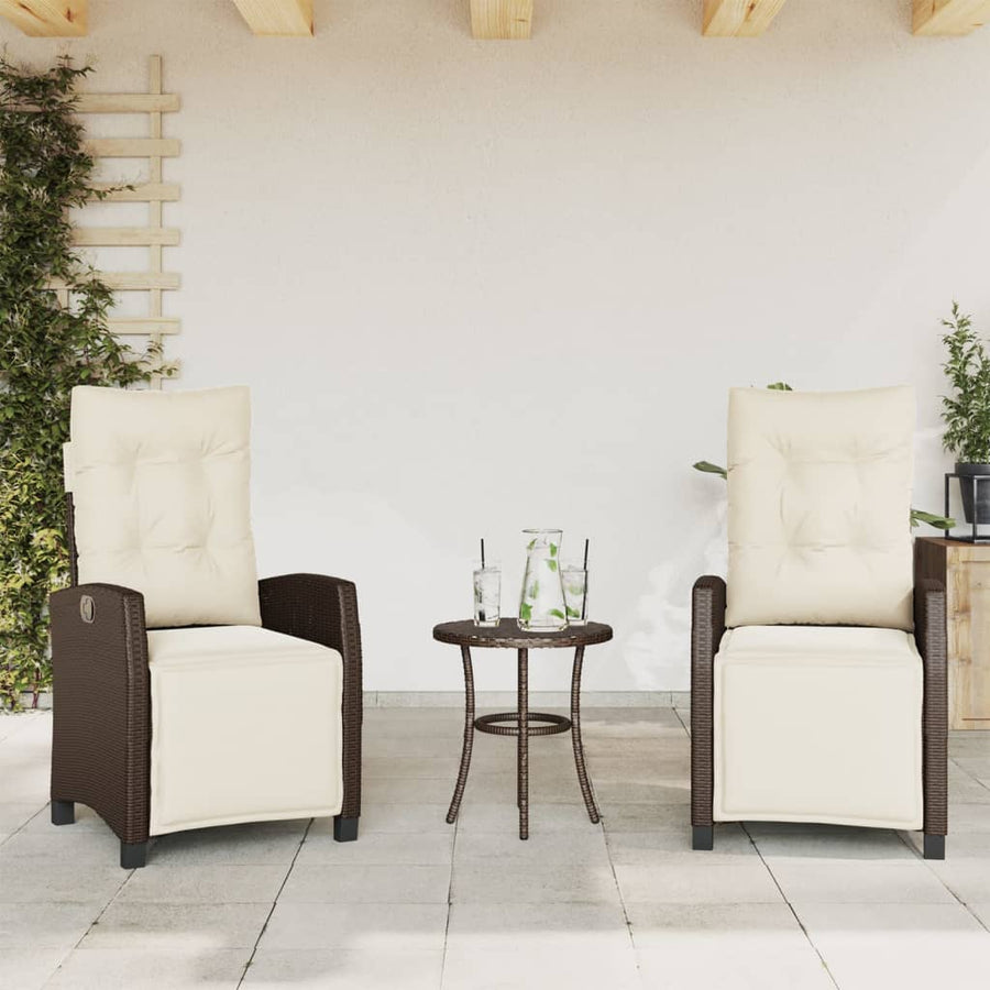 3-delige Bistroset met kussens poly rattan bruin