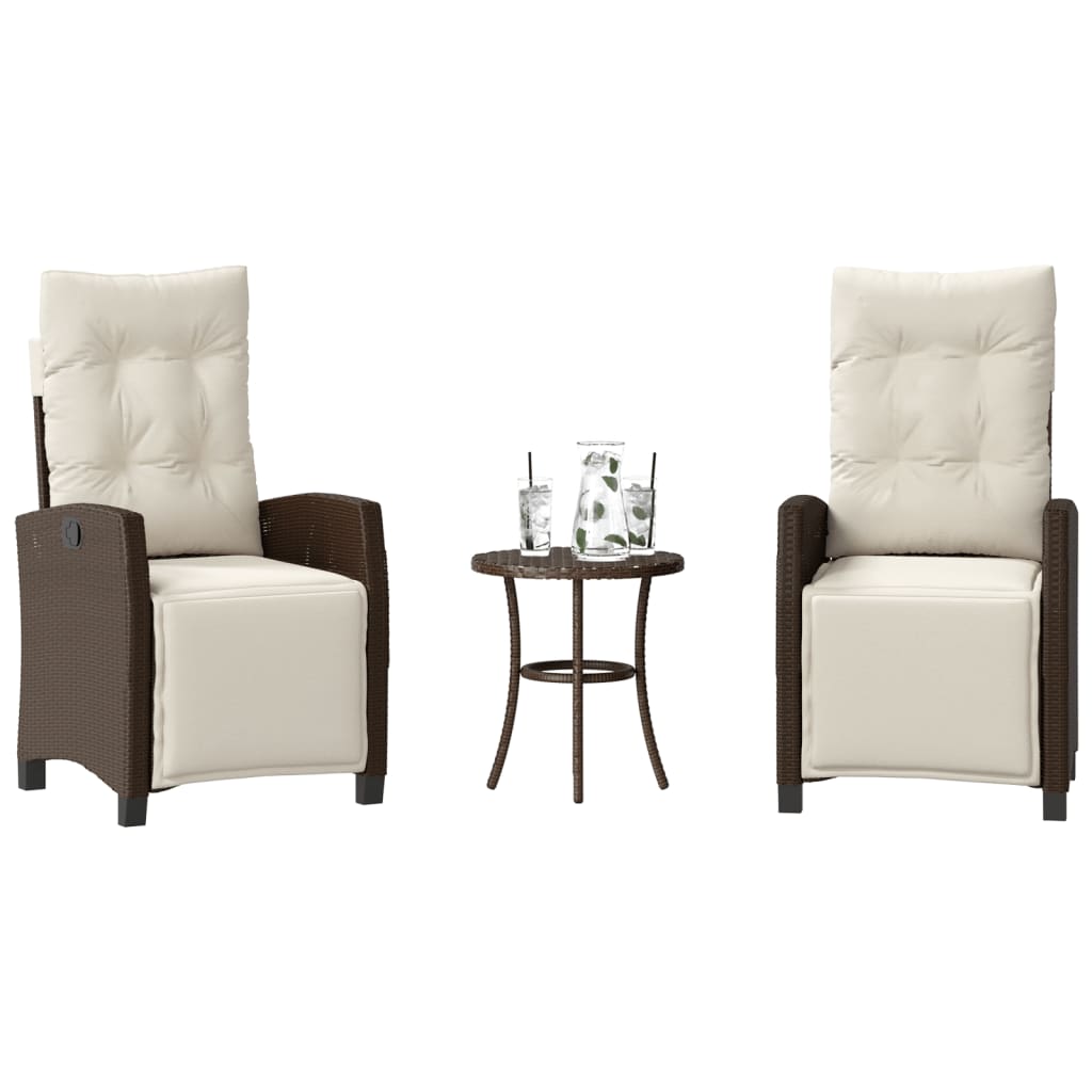 3-delige Bistroset met kussens poly rattan bruin