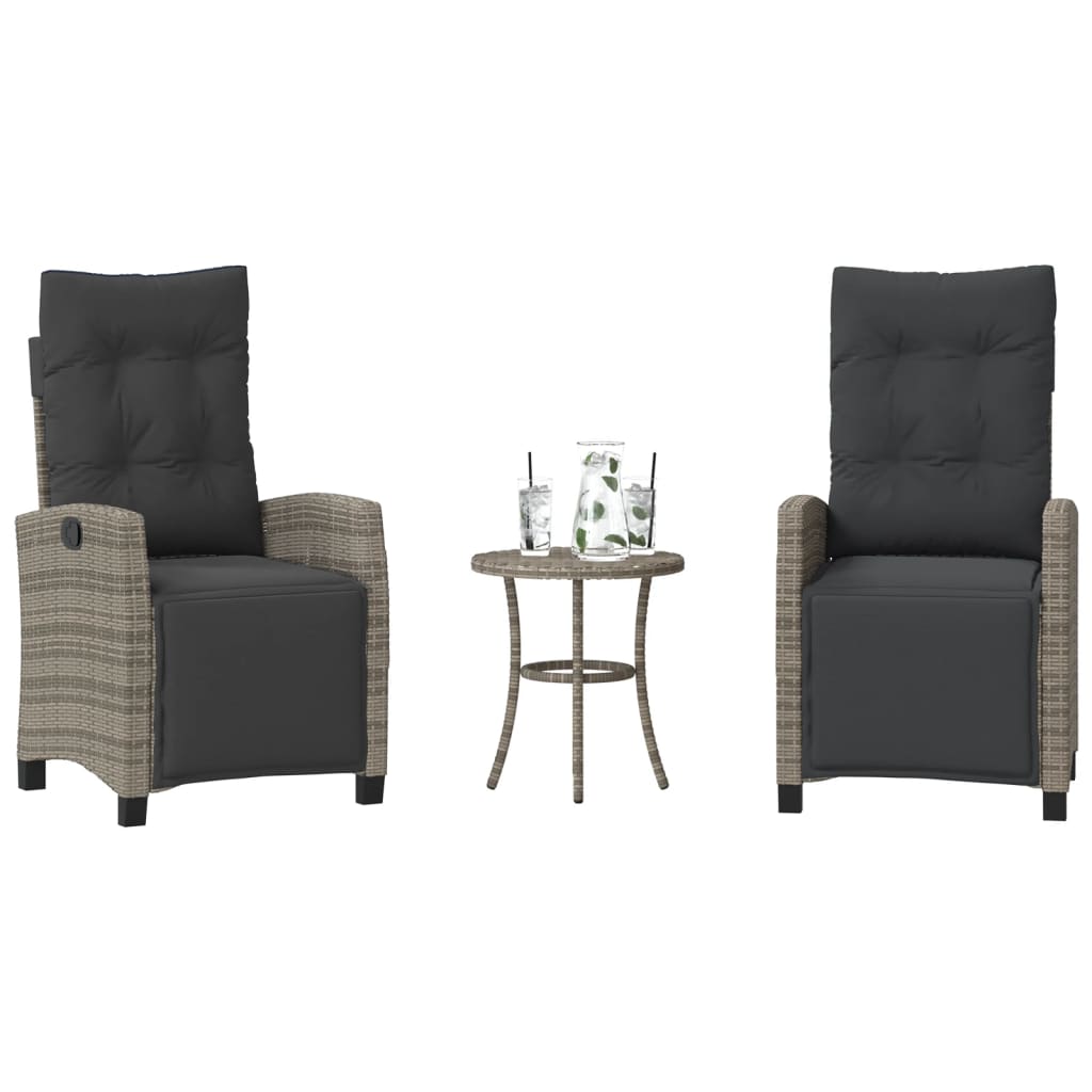 3-delige Bistroset met kussens poly rattan grijs
