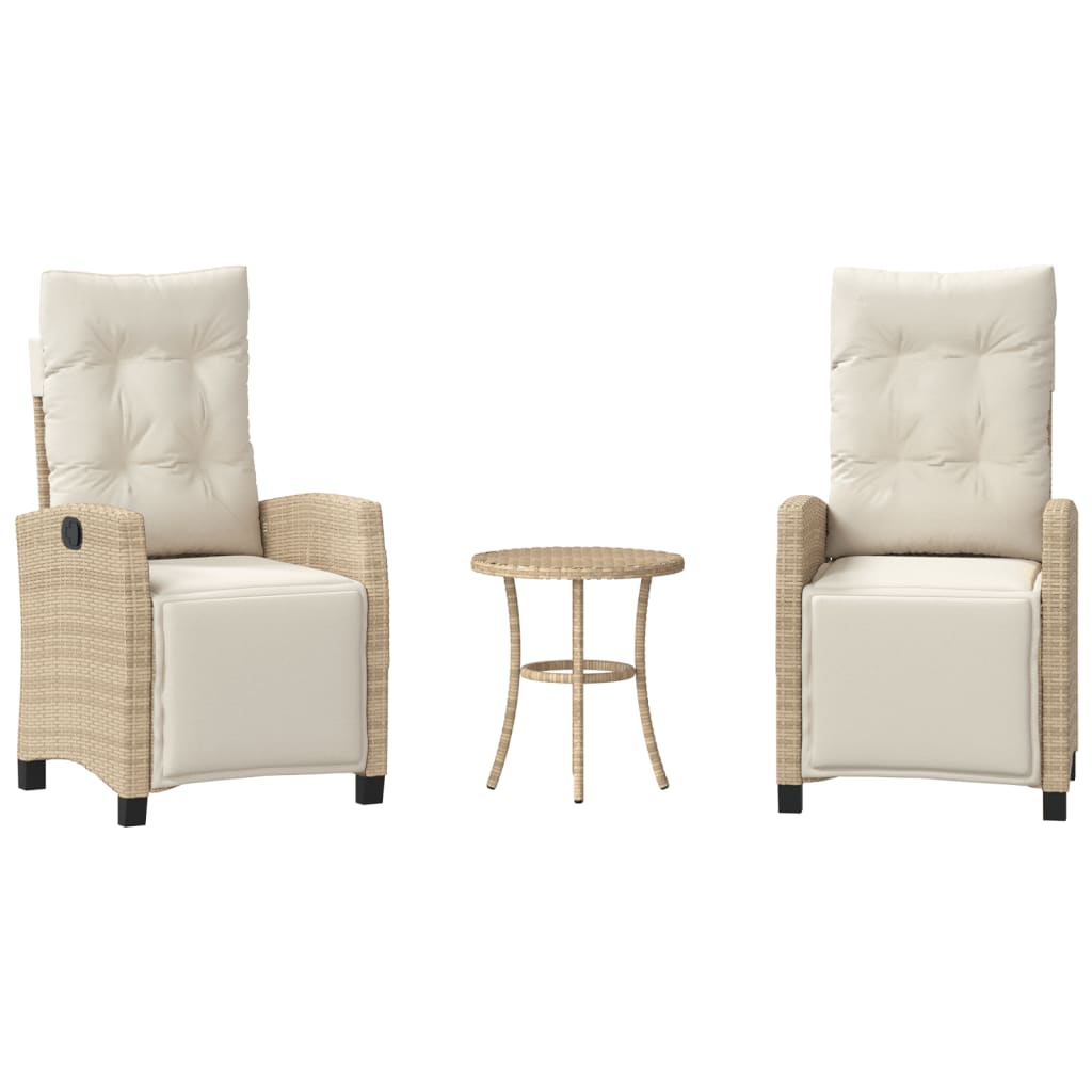 3-delige Bistroset met kussens poly rattan beige