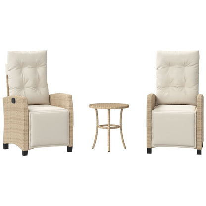 3-delige Bistroset met kussens poly rattan beige
