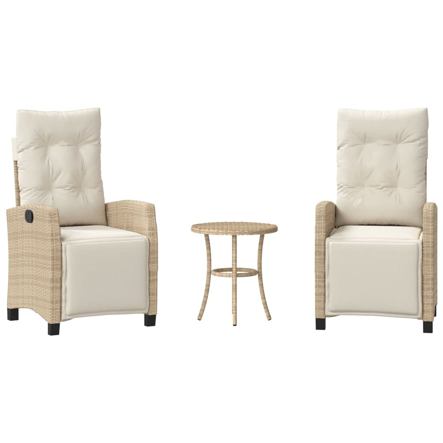 3-delige Bistroset met kussens poly rattan beige