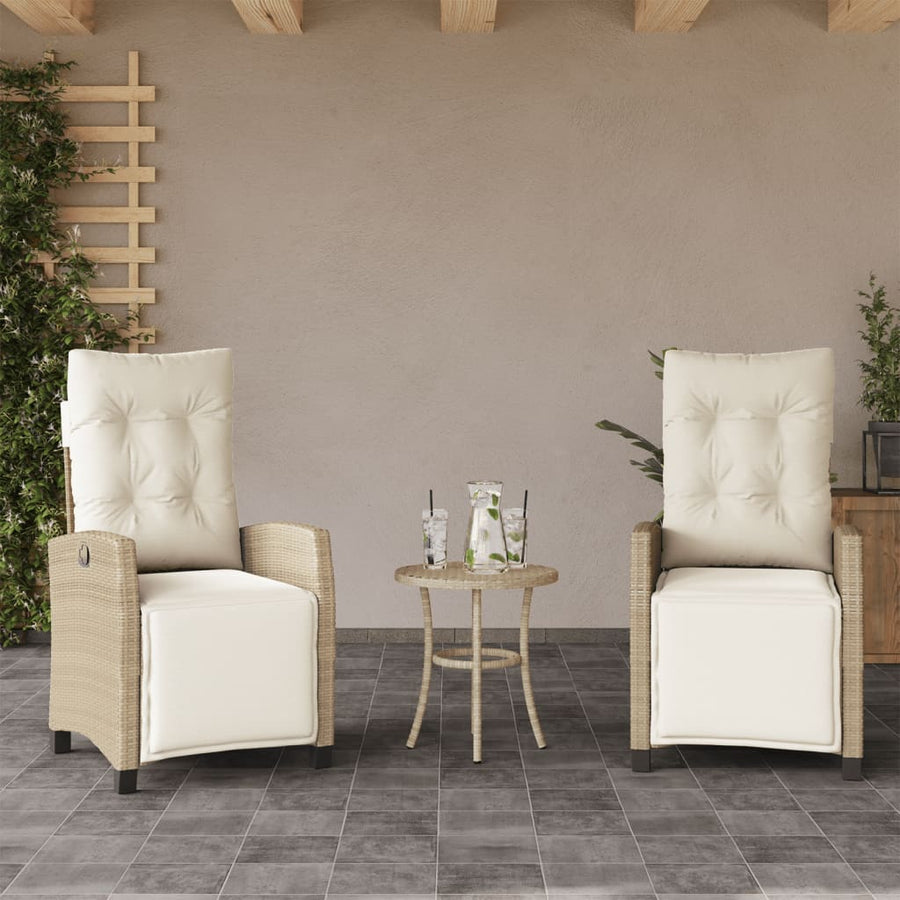 3-delige Bistroset met kussens poly rattan beige