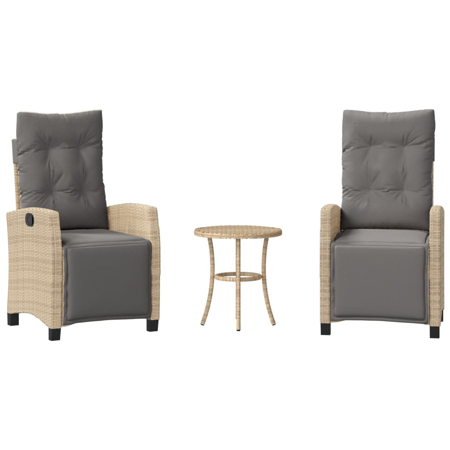 3-delige Bistroset met kussens poly rattan gemengd beige