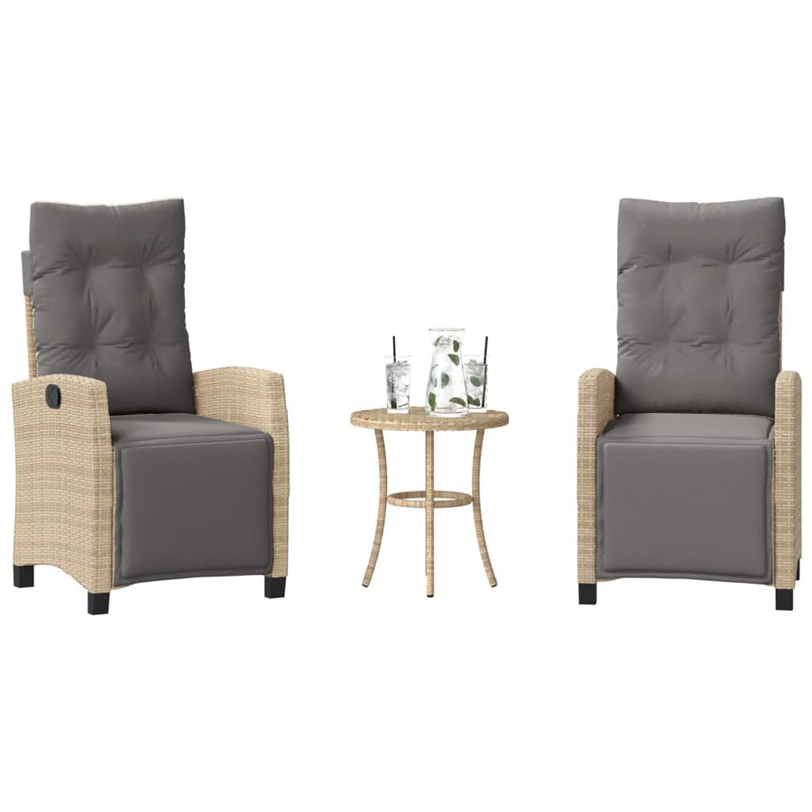 3-delige Bistroset met kussens poly rattan gemengd beige