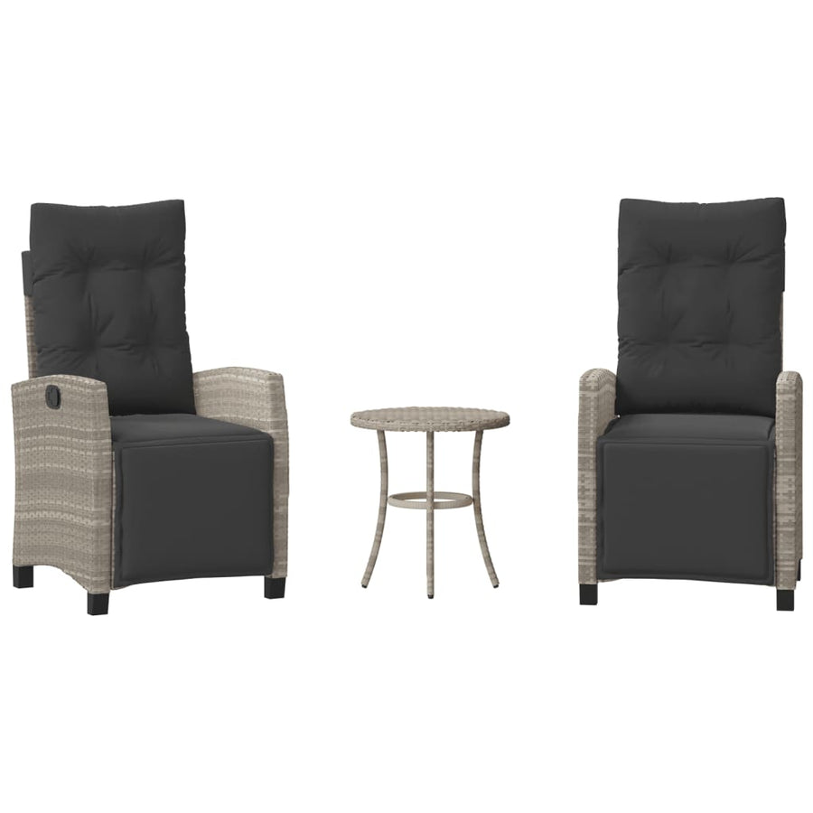3-delige Bistroset met kussens poly rattan lichtgrijs