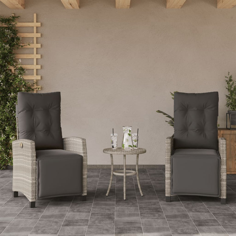 3-delige Bistroset met kussens poly rattan lichtgrijs