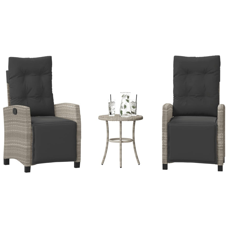 3-delige Bistroset met kussens poly rattan lichtgrijs