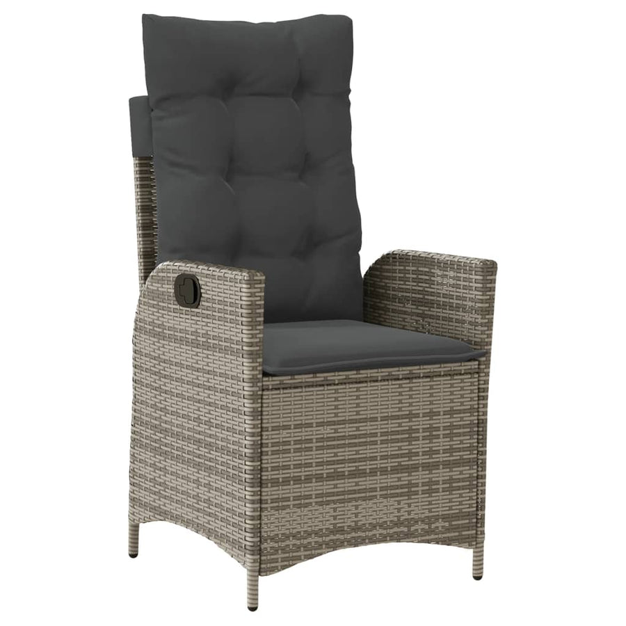 Tuinstoel verstelbaar met kussens poly rattan grijs