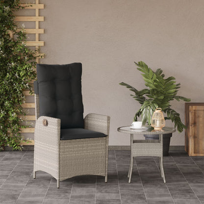 Tuinstoel verstelbaar met kussens poly rattan lichtgrijs