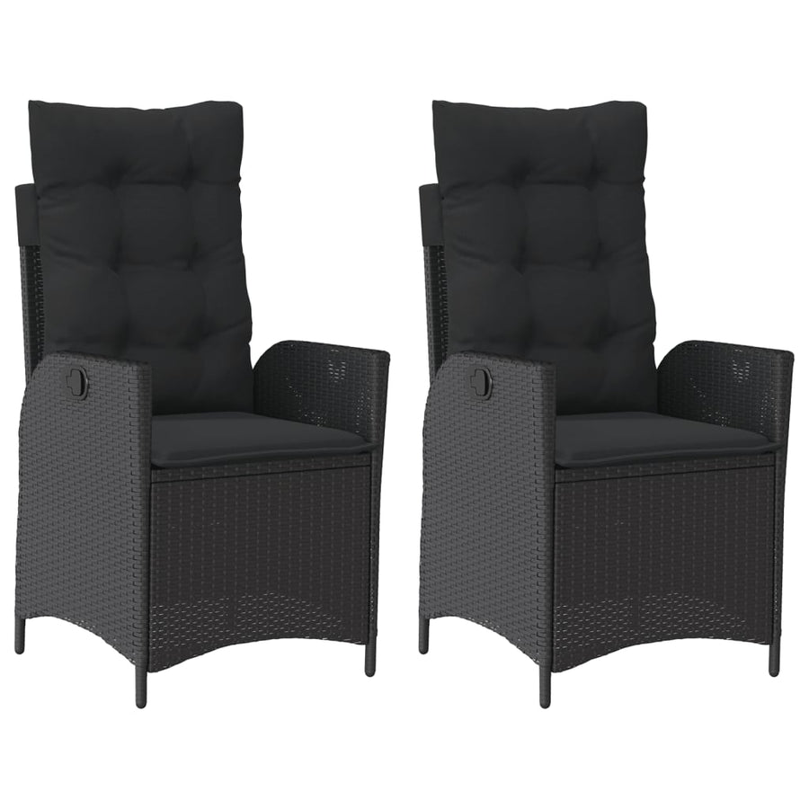 Tuinstoelen 2 st verstelbaar met kussens poly rattan zwart
