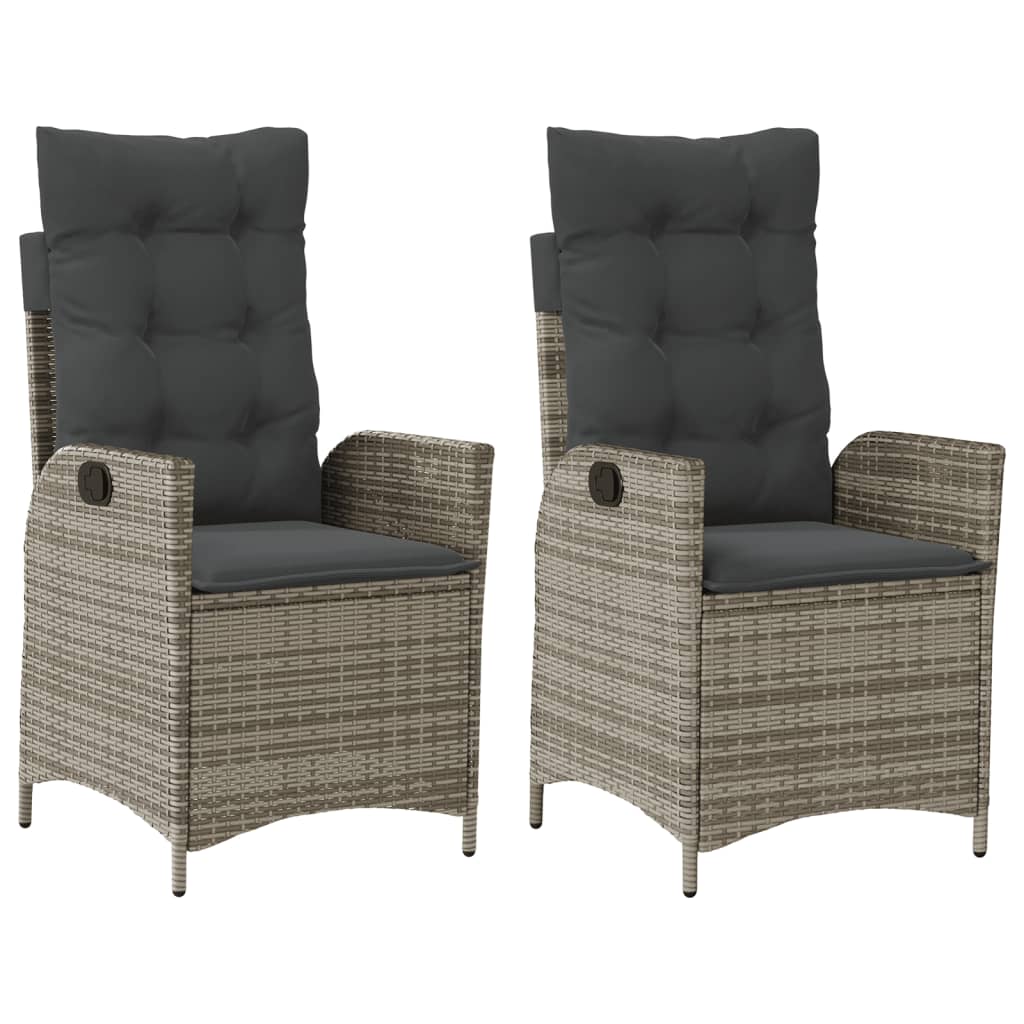 Tuinstoelen 2 st verstelbaar met kussens poly rattan grijs