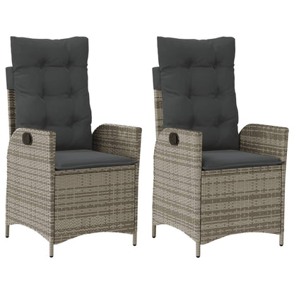 Tuinstoelen 2 st verstelbaar met kussens poly rattan grijs