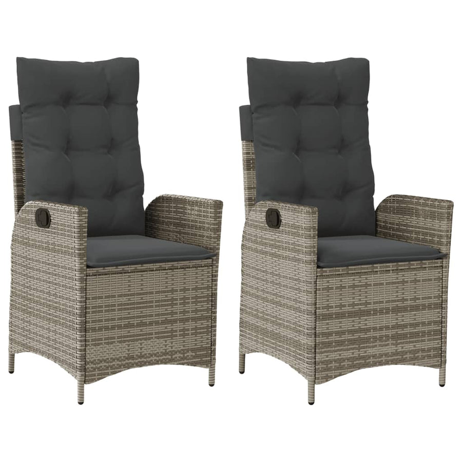 Tuinstoelen 2 st verstelbaar met kussens poly rattan grijs