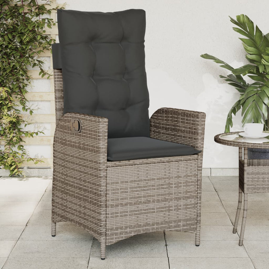 Tuinstoelen 2 st verstelbaar met kussens poly rattan grijs