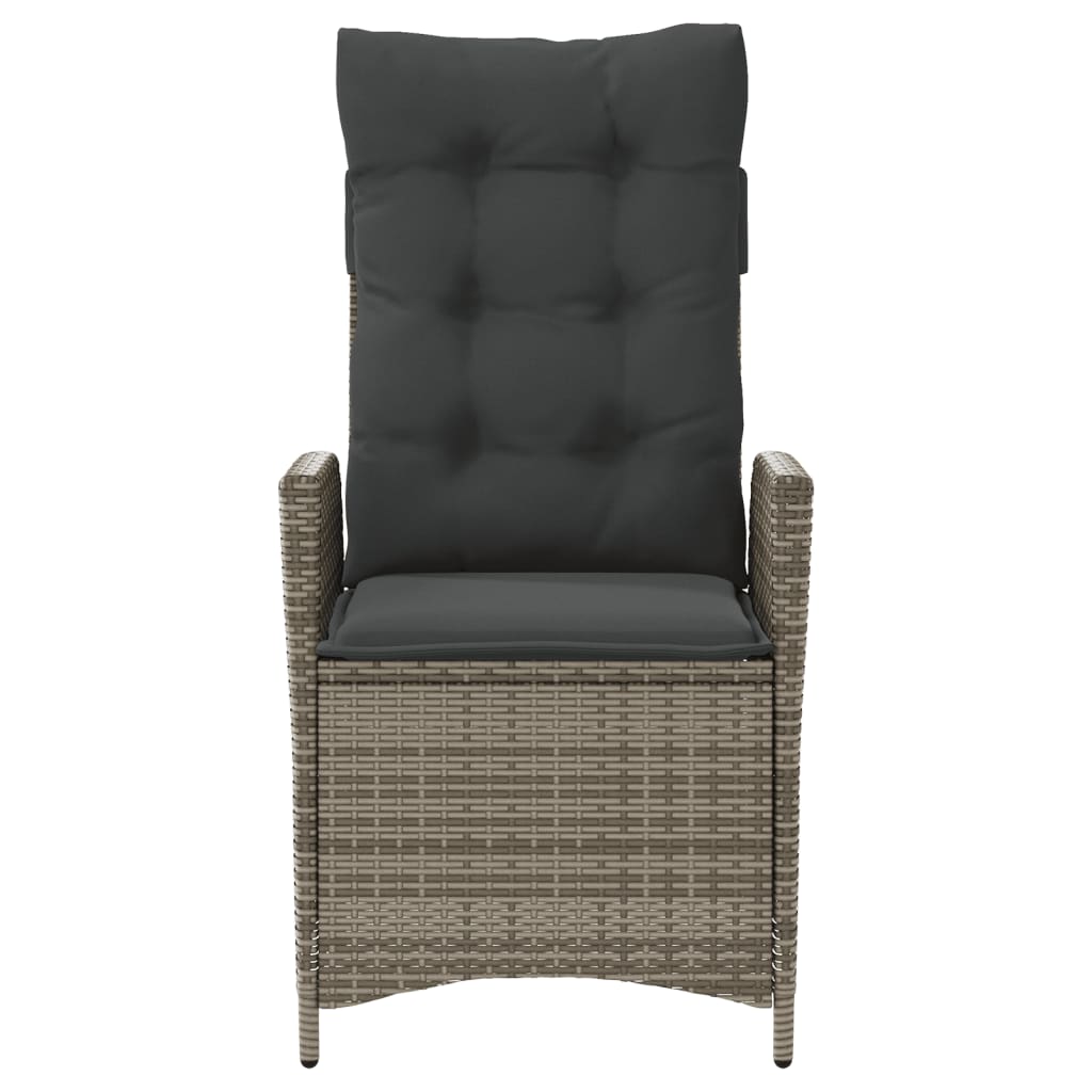 Tuinstoelen 2 st verstelbaar met kussens poly rattan grijs