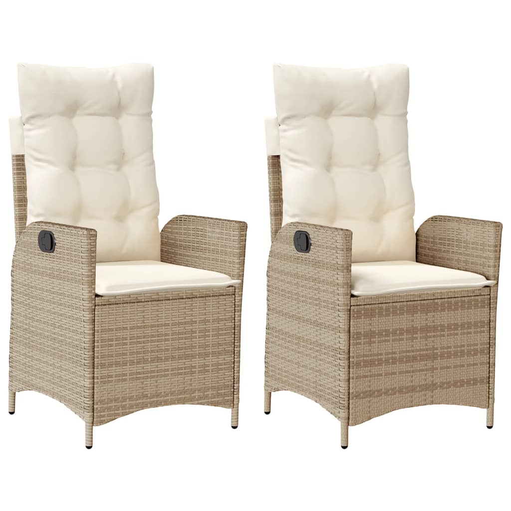 Tuinstoelen 2 st verstelbaar met kussens poly rattan beige