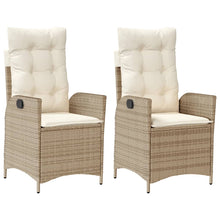 Tuinstoelen 2 st verstelbaar met kussens poly rattan beige