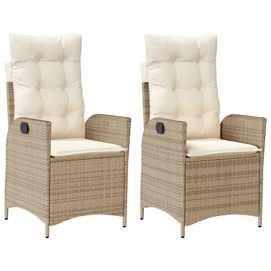 Tuinstoelen 2 st verstelbaar met kussens poly rattan beige