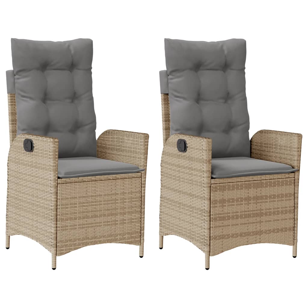Tuinstoelen 2 st verstelbaar kussens poly rattan gemengd beige