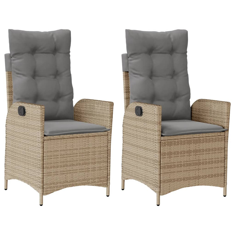 Tuinstoelen 2 st verstelbaar kussens poly rattan gemengd beige