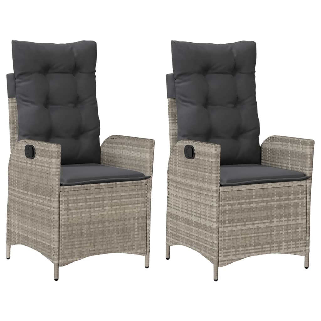Tuinstoelen 2 st verstelbaar met kussens poly rattan lichtgrijs