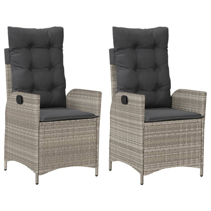 Tuinstoelen 2 st verstelbaar met kussens poly rattan lichtgrijs