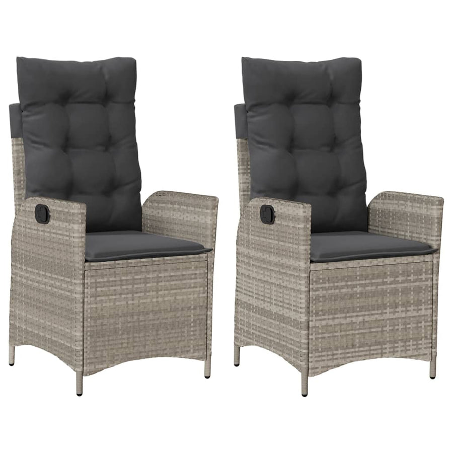 Tuinstoelen 2 st verstelbaar met kussens poly rattan lichtgrijs
