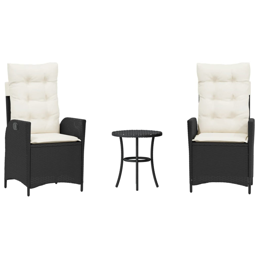 3-delige Bistroset met kussens poly rattan zwart