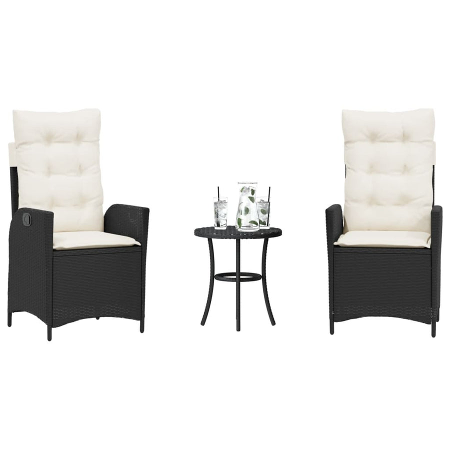 3-delige Bistroset met kussens poly rattan zwart