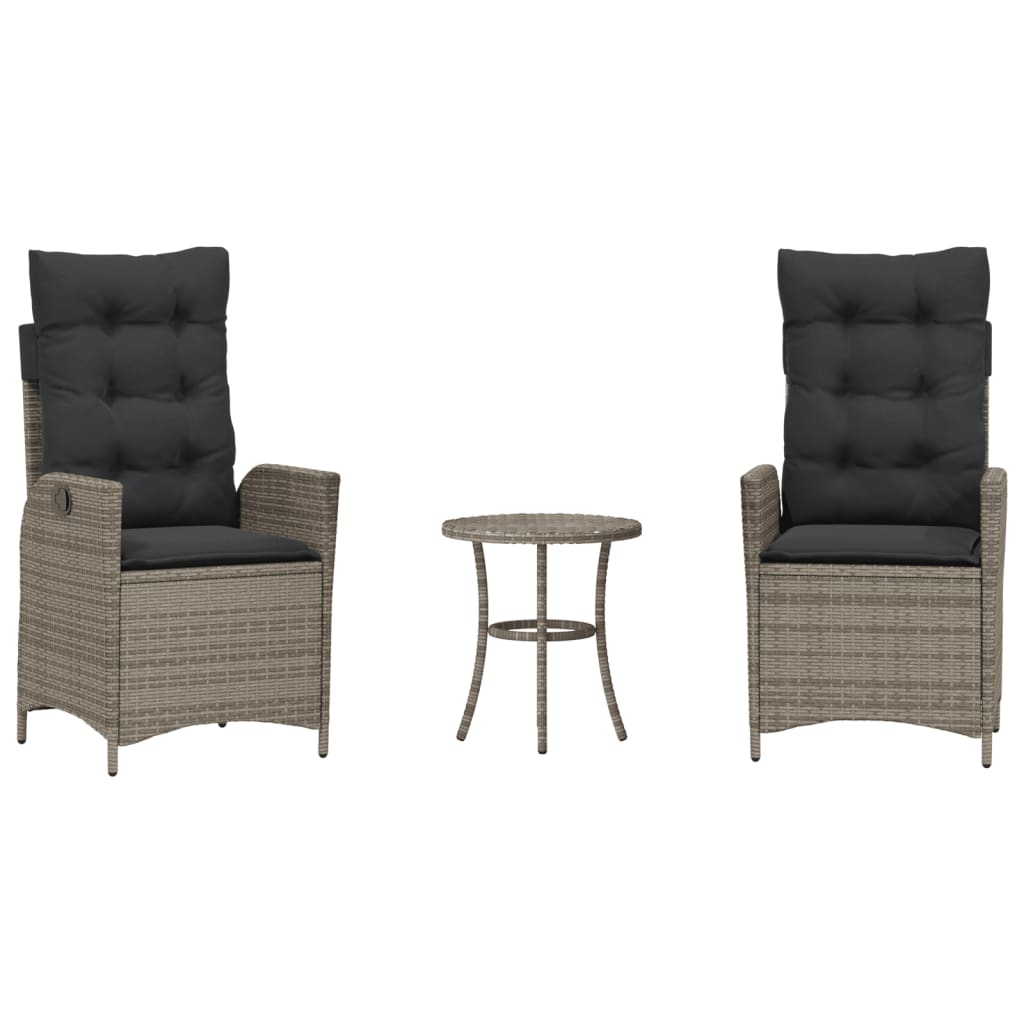 3-delige Bistroset met kussens poly rattan grijs